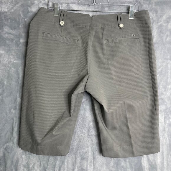Nike Golf Shorts Womens 10 Gray Stripe Bermuda Dri Fit Mid‎ Rise Stretch Pockets - Picture 2 of 9